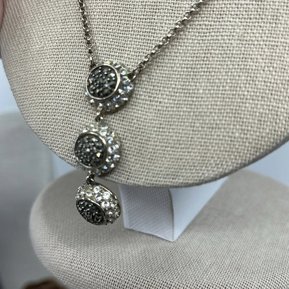 Vintage Sterling Silver Marcasite & CZ's 3 Disk Drop Lavaliere Necklace 17-20" - Picture 3 of 10